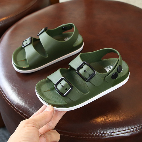 Summer New Children's Sandals for Boys Students, Beach Shoes, Plain Color, Suitable for Middle and Large Children, Soft Sole, Non-Slip, Male Cooling Sandals