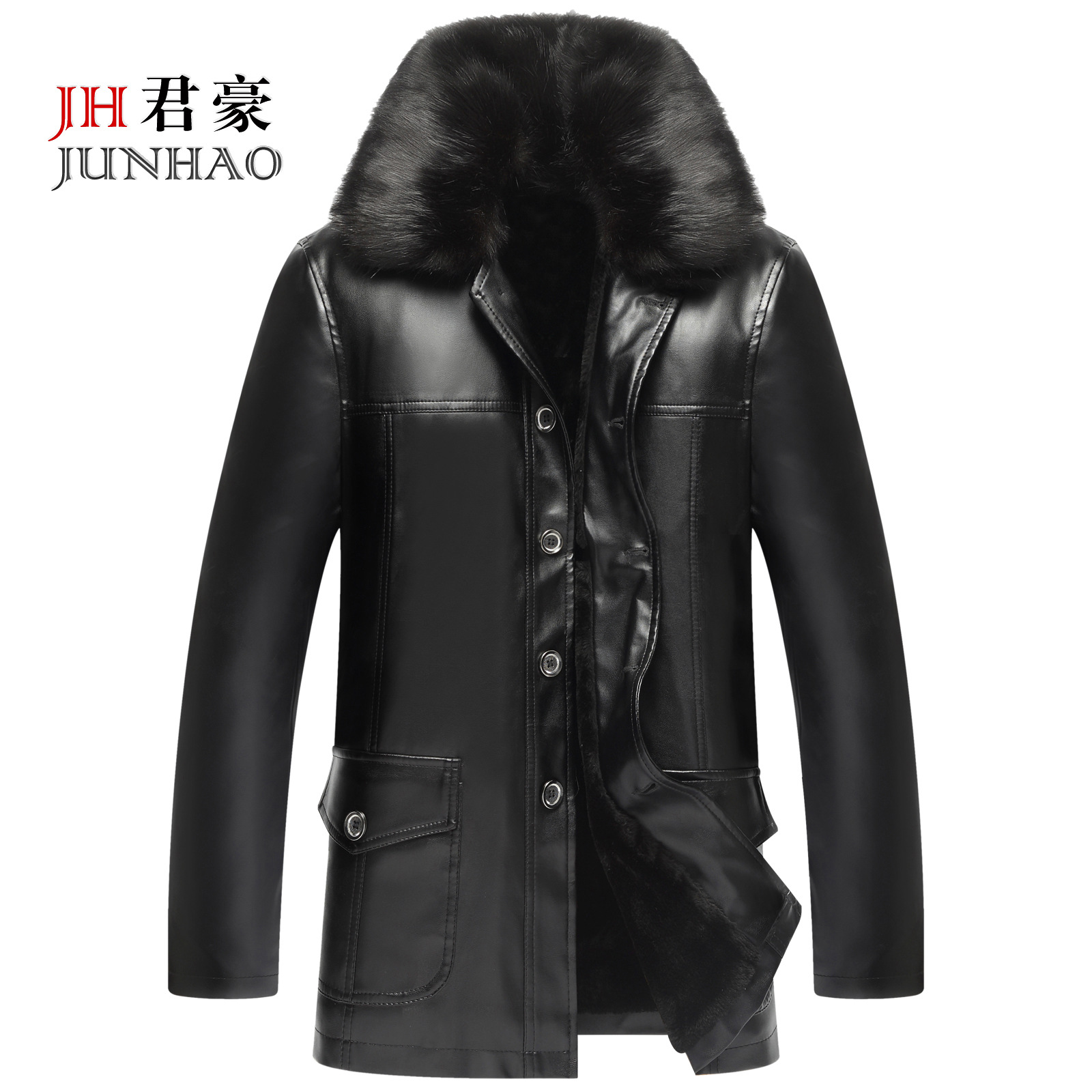 2020冬季新款加厚加绒中老年五扣男式PU皮皮衣男 跑江湖冲货批发|ru