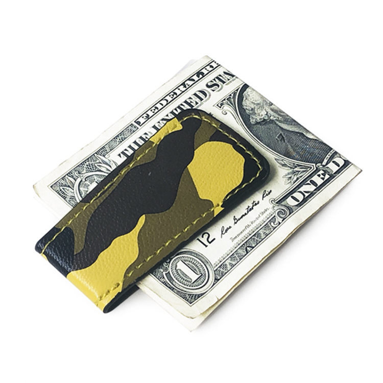 30g Weight Synthetic Leather Lining Material Business, Travel Occasion Pu Leather Material Unisex Gender Square Shape Light Grey, Red, Yellow Color Fashion Korean New Camouflage Wallet Mini Magnet Clip Simple Ultra-thin Wallet Coin Wallet Wholesale Nihaojewelry 7