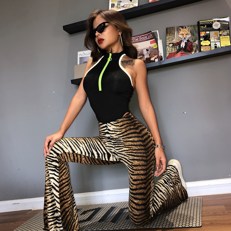 Leopard Print High-Waisted Bell-Bottoms NSLJ76134