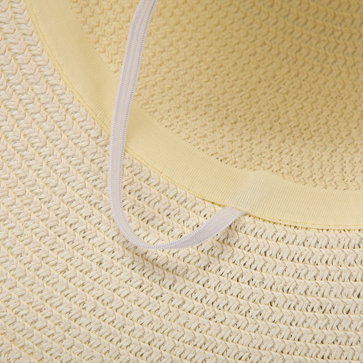 Cappello di paglia da donna per l'estate, ideale per gite in spiaggia, vacanze, protezione solare, con fiocco e accessorio per la protezione solare._voghion.com