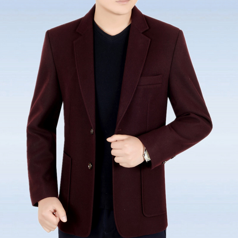 一件代发新款中年男士翻领西服外套宽松大码毛呢西装厚款秋冬褂子