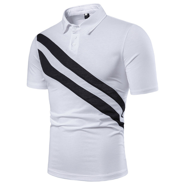 Men’s Short Sleeve T-shirt Diagonal Double Stripe Colour Matching  