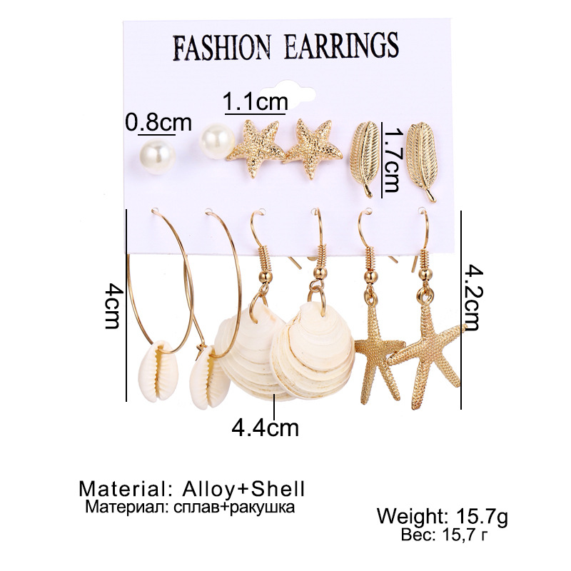 6 Pairs Beach Geometric Alloy Plating Artificial Pearls Shell Women's Earrings display picture 3