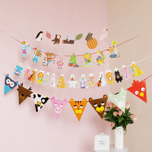 Creative cartoon animal garland birthday party decoration tropical rainforest animal flags new house decoration banner