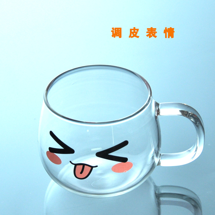 Expresión facial de vidrio Taza empuje creativo Taza Grande Del Vientre ins regalo lindo taza café