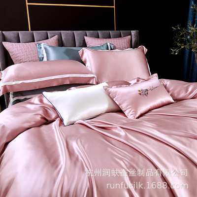 重磅25姆米工艺双飞边款100%桑蚕丝真丝四件套杭州丝绸套件