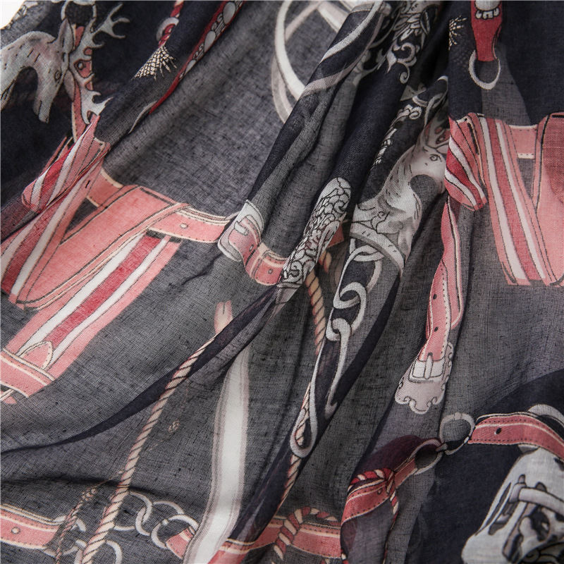 Scarf Black Printing Fringed Scarf Scarf Decorative Scarf Shawl Women Sun Protection display picture 3