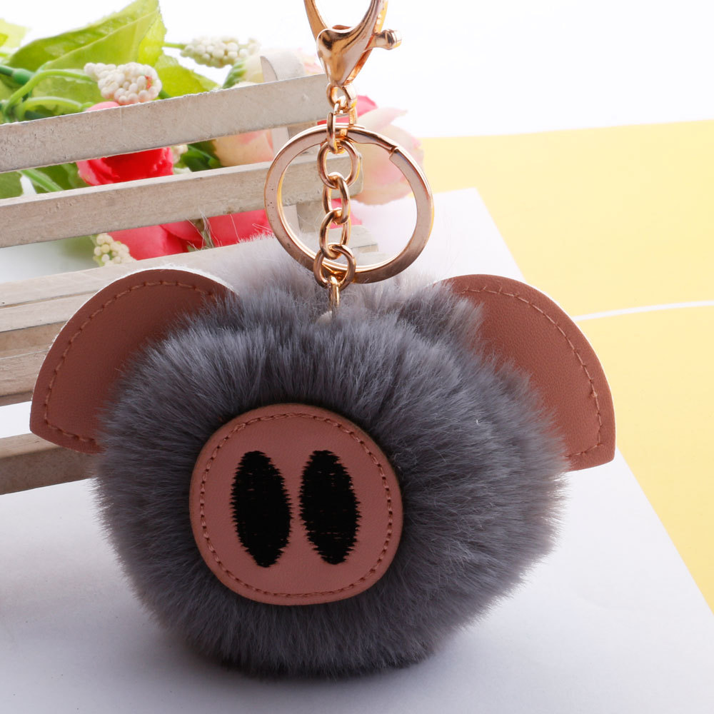 hair ball cute pig hair ball keychain PU fur animal plush keychain bag car pendantpicture30