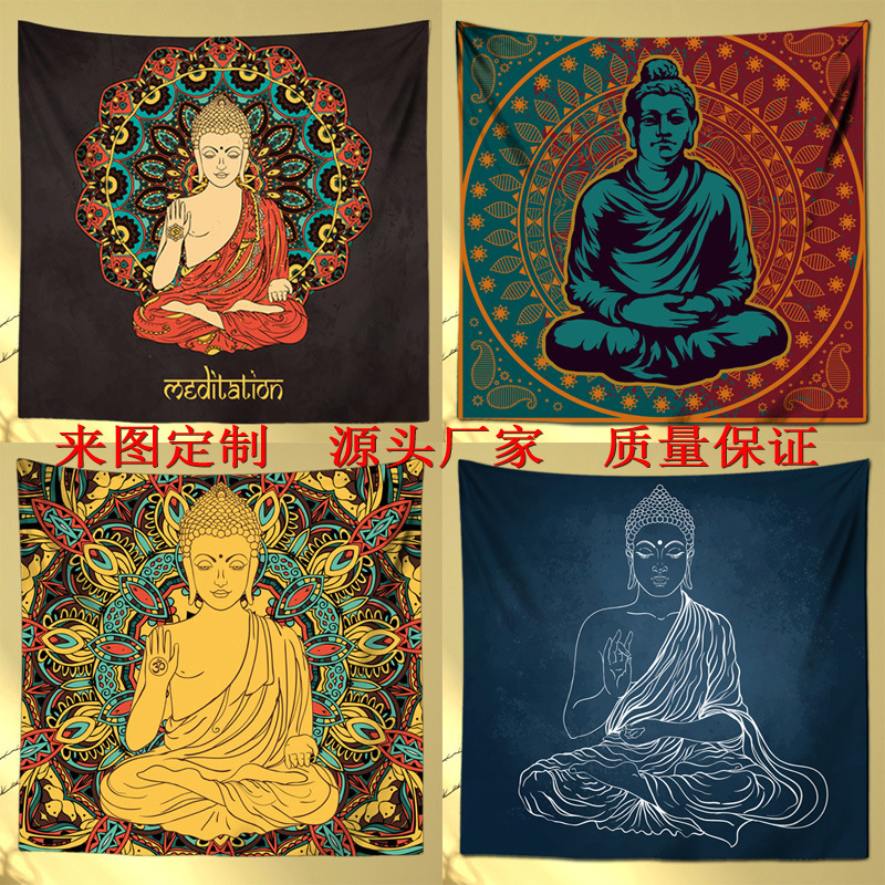 customized Religion Tapestries printing Wall Buddhist paintings Valance 150*150CM Redwall Cross border Specifically for