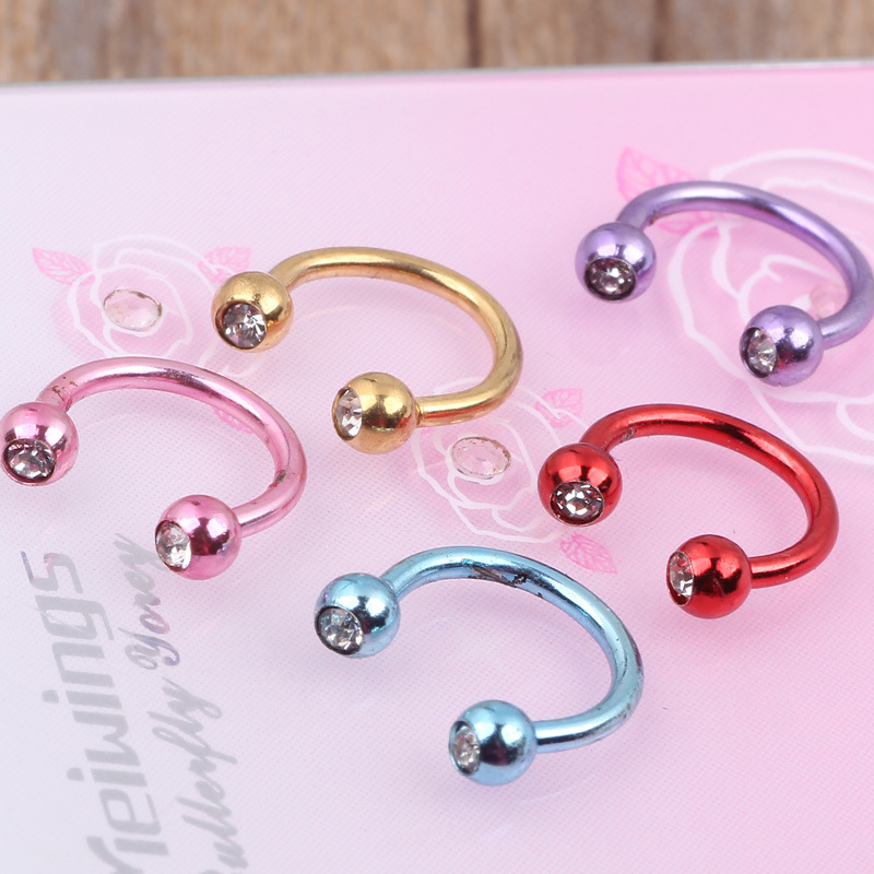Titanium Steel C Shaped Nose Ring - European & American Fashion Nose Stud Piercing Jewelry in Pink Diamond Design detail image 9