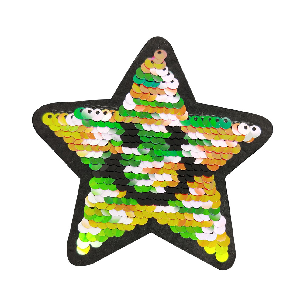 时尚电脑绣花章珠片绣 可翻转亮片双色双面骷髅头星星布贴