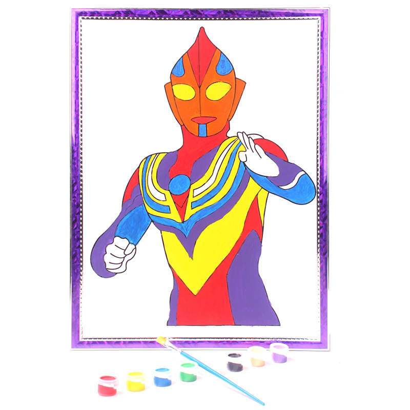 30*40cm丙烯颜料涂鸦画创意diy手工填色画早教儿童奥特曼益智玩具