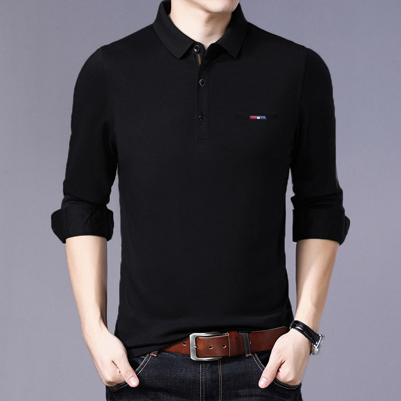 2019新款春裝長袖男士T恤衫棉質翻領休閑商務男式上衣t恤壹件代發