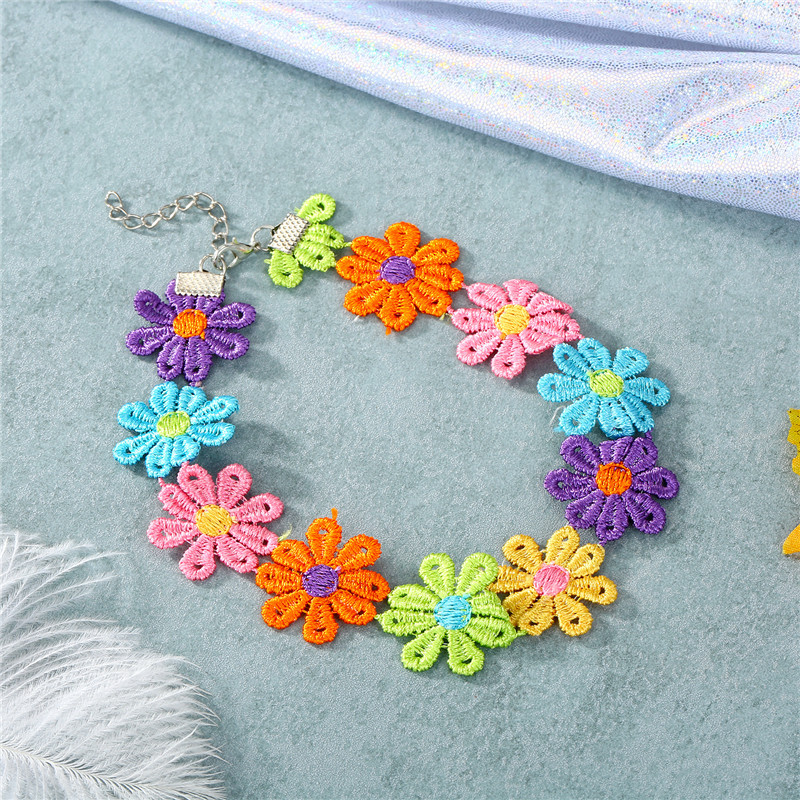 Korea Sun Flower Cotton Choker Necklace Collar Short Necklace Color Flower Clavicle Chain display picture 4
