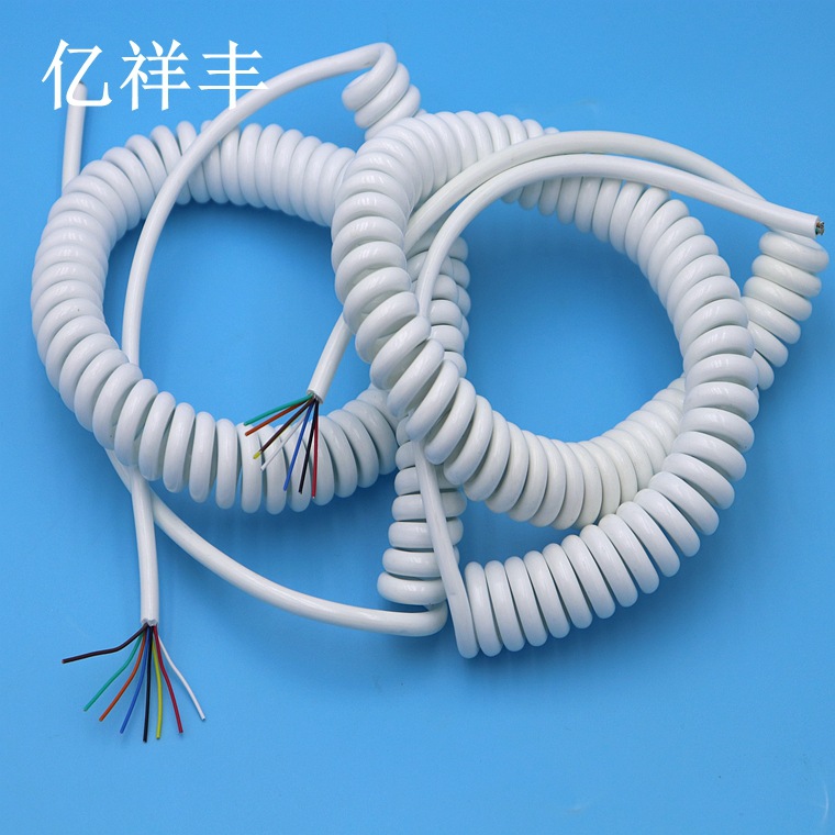 白色螺旋弹簧线4芯6芯白色弹簧线 线径4MM  4.5MM 弹簧连接线