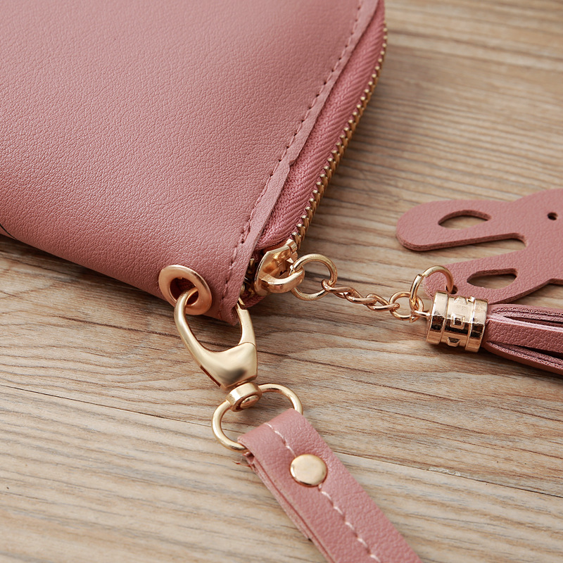 93g Weight Polyester Lining Material Zipper Closure Type Business Occasion Pu Leather Material Solid Color Pattern Women'S Gender Square Shape Dark Grey, Grey, Rose Red, Pink, Green, Blue, Yellow, Black Color Korean Printing Medium Long Single Pull Wallet Wholesale 19