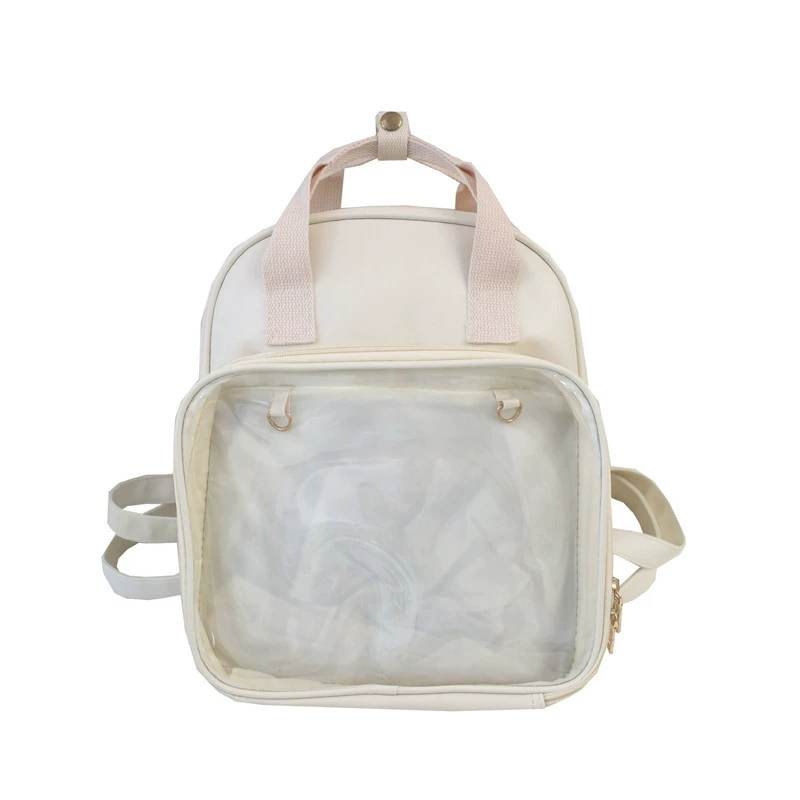 Backpack, polyurethane capacious school bag, transparent travel bag for leisure, 2020, Korean style