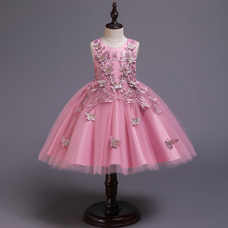 2019 nuevo transfronterizo exclusivo Amazon niñas vestido de mariposa encaje niños vestido de pasarela de una sola pieza entrega