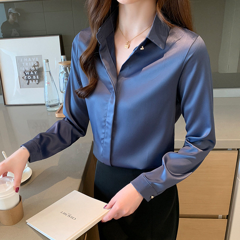 Real Shot of Spring and Autumn New Women's Shirts Long-Sleeved Work Clothes Slim Work Clothes Shirts