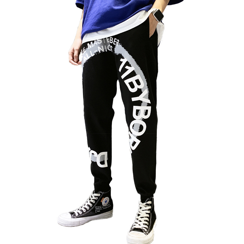 休闲裤 男式时尚休闲小脚九分裤男 2019春秋季青年时尚印花休闲裤|ru