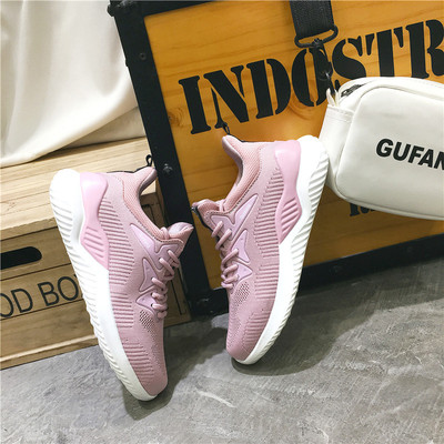 2019春夏款跨境外贸飞织鞋韩版跑步透气鞋休闲网面运动鞋老爹鞋女