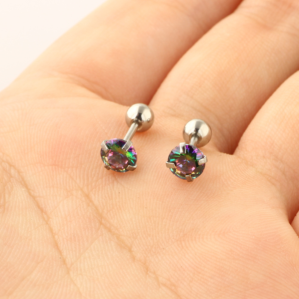 European American 5mm Round Zircon Earrings Grasping Zirconium Earrings Small Earrings Stainless Steel Body Piercing Jewelry detail image 7