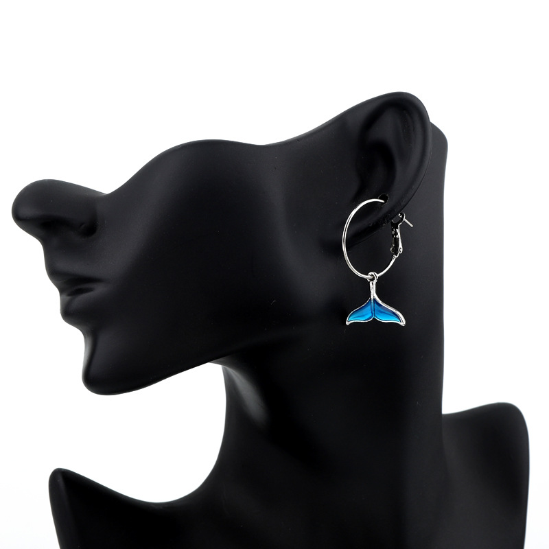 Stylish Cute Blue Fish Tail Opening Earrings display picture 2