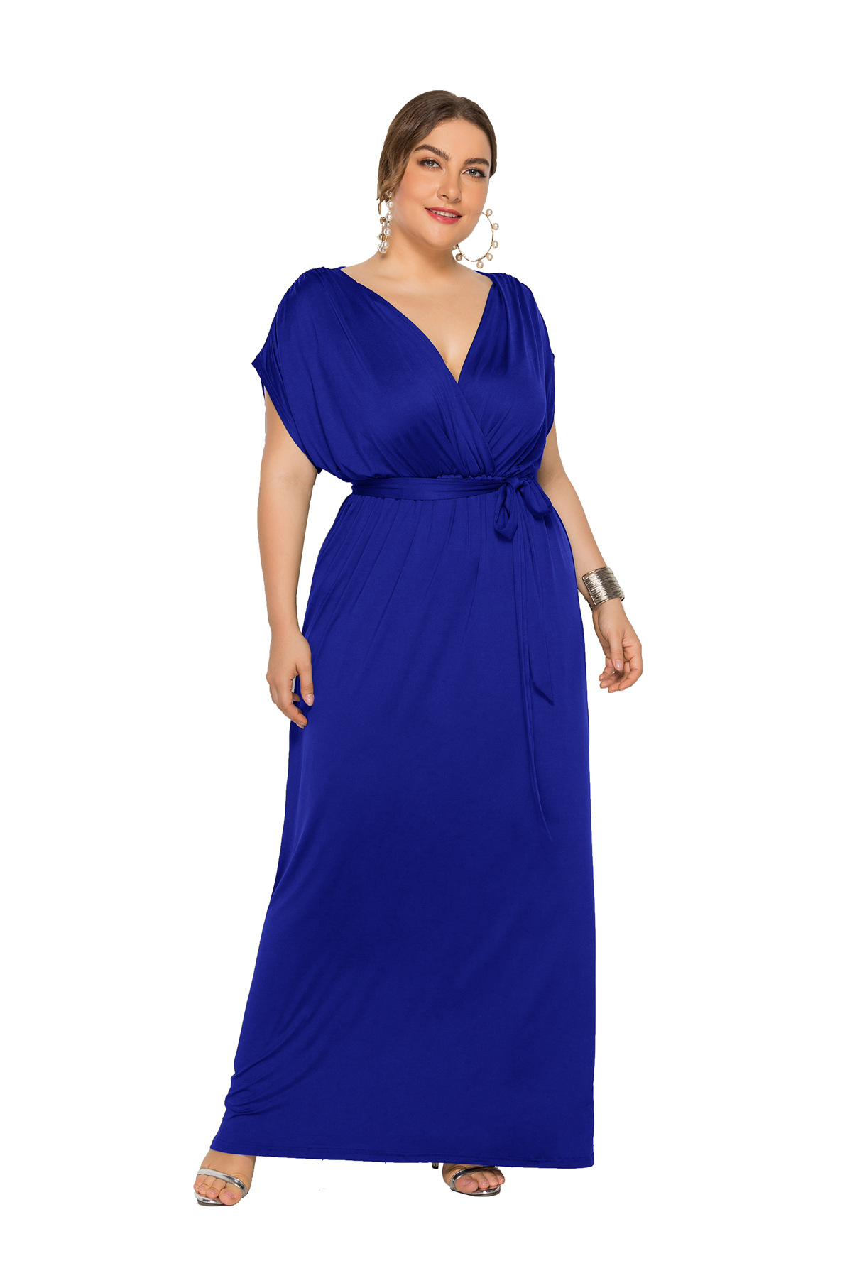 plus size new sexy solid color V-neck loose big dress NSLM30324