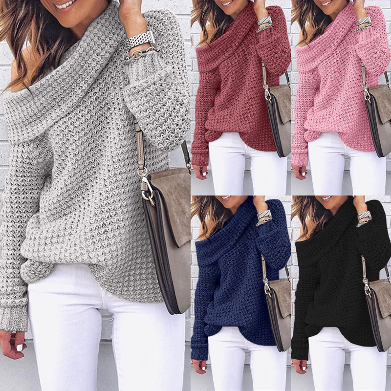 eaby AliExpress Otoño 2025 Ropa Nueva para Mujer Suéter de Punto con Hombros Descubiertos Estilo Europeo y Americano Suéter Irregular para Mujer