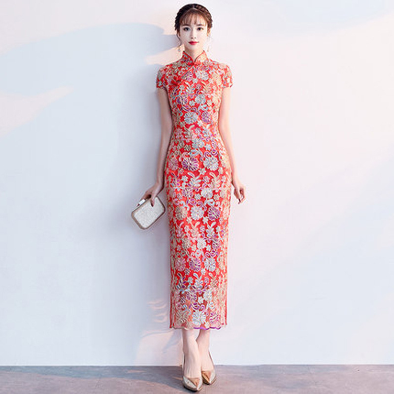 Chinese Dress Qipao for women Antique embroidery standing collar cheongsam Niang long wedding dress Qipao skirt