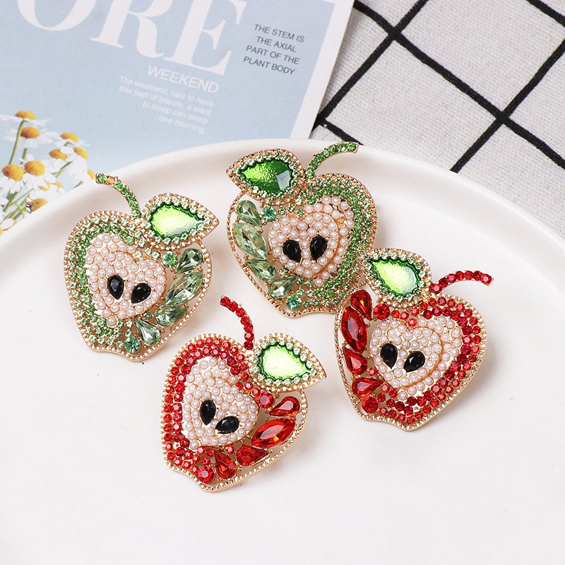 New Fruit Apple Earrings Diamond Earrings Wholesale display picture 3