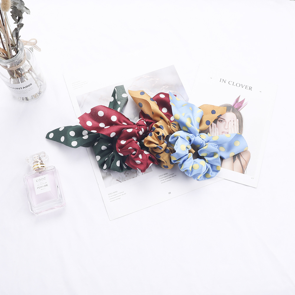 New Fashion Dot Dot Wave Ear Rabbit Fabric Streamer Cheap Scrunchies Wholesale display picture 14