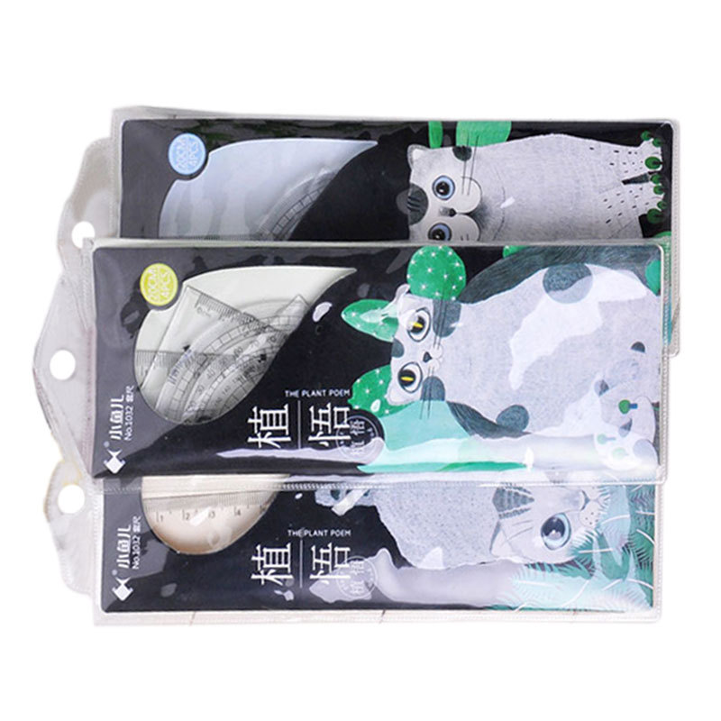 小鱼儿新款卡通套尺定制logo加工学生文具四件套塑料尺子套装批发|ms