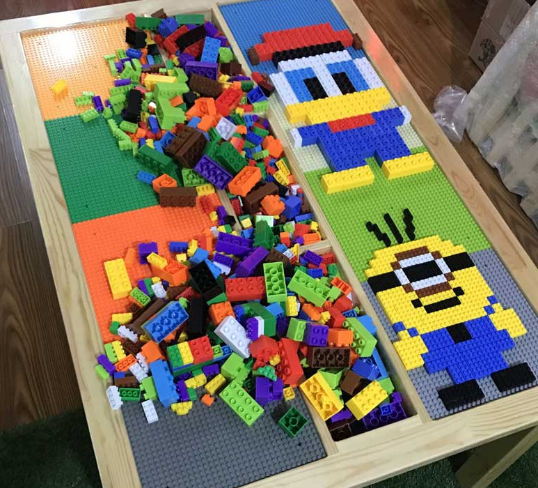 Kindergarten Children's Lego Table and Chair Solid Wood Long Square Table Baby Multifunctional Educational Toys Game Table