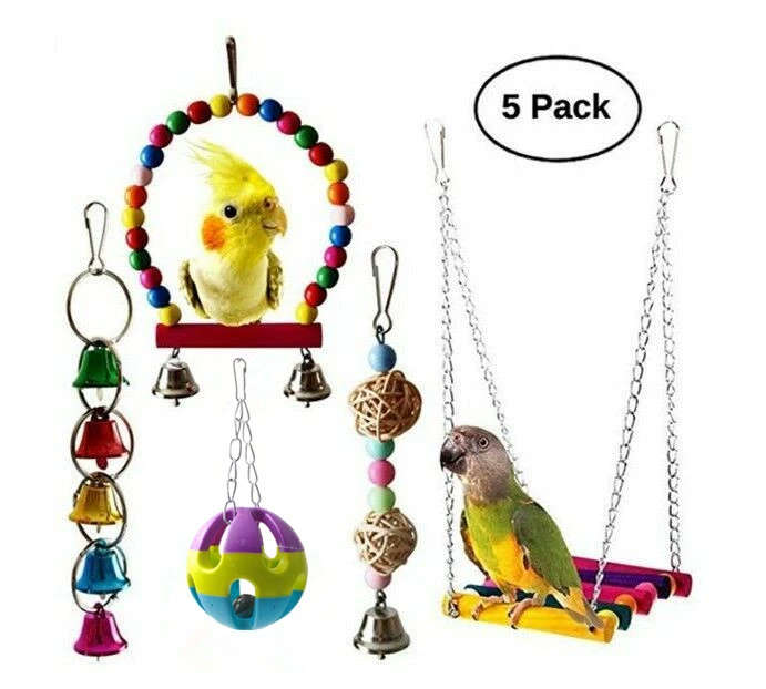 Домашние животные шутки зоотовары попугай костюм игрушка набор из 5 предметов Цвет деревянные качели кусают игрушку Белл