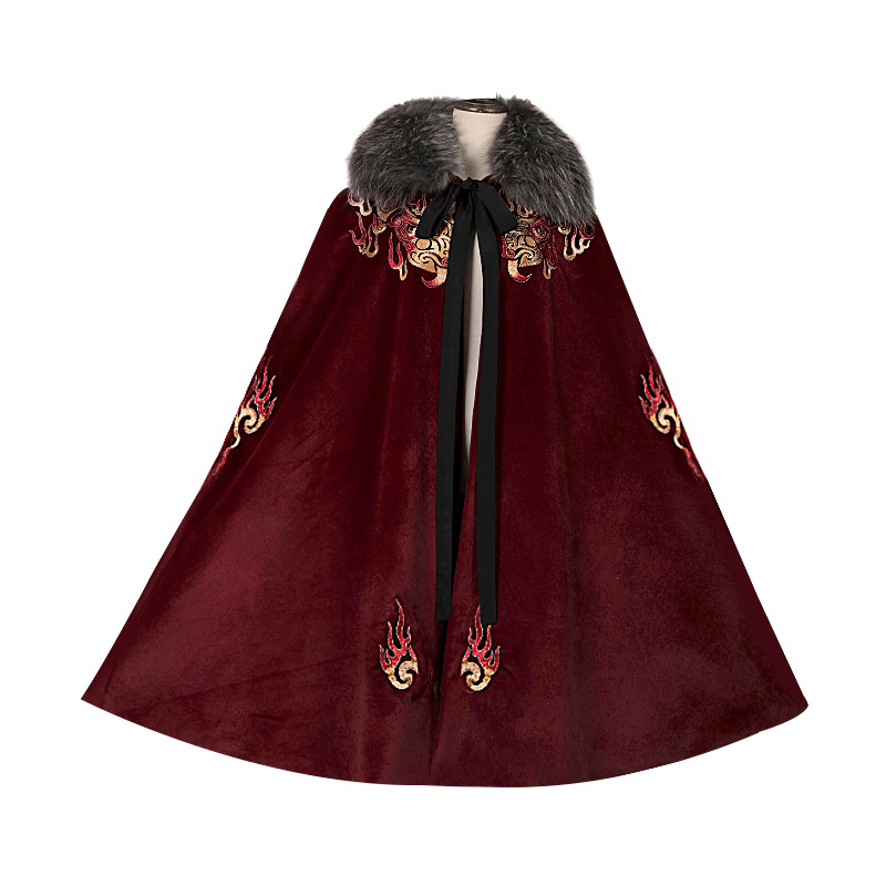 [Taotie and Huyan]Original quality goods Hanfu Plush Raccoon fur Lapel exquisite Embroidery cloak keep warm