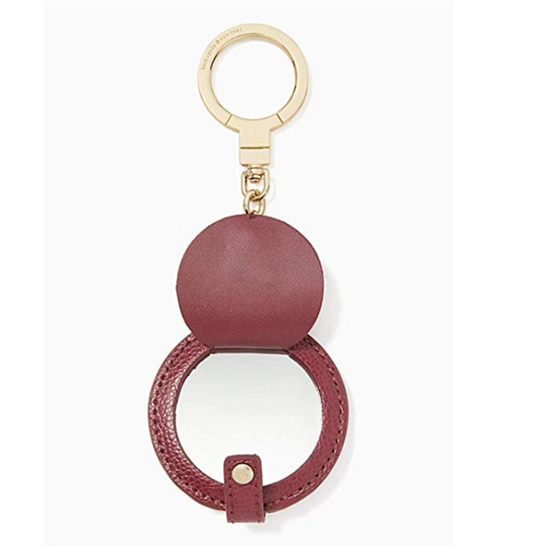 Round mirror leather case with keychain leather flip snap Mirror protective cover girl mirror