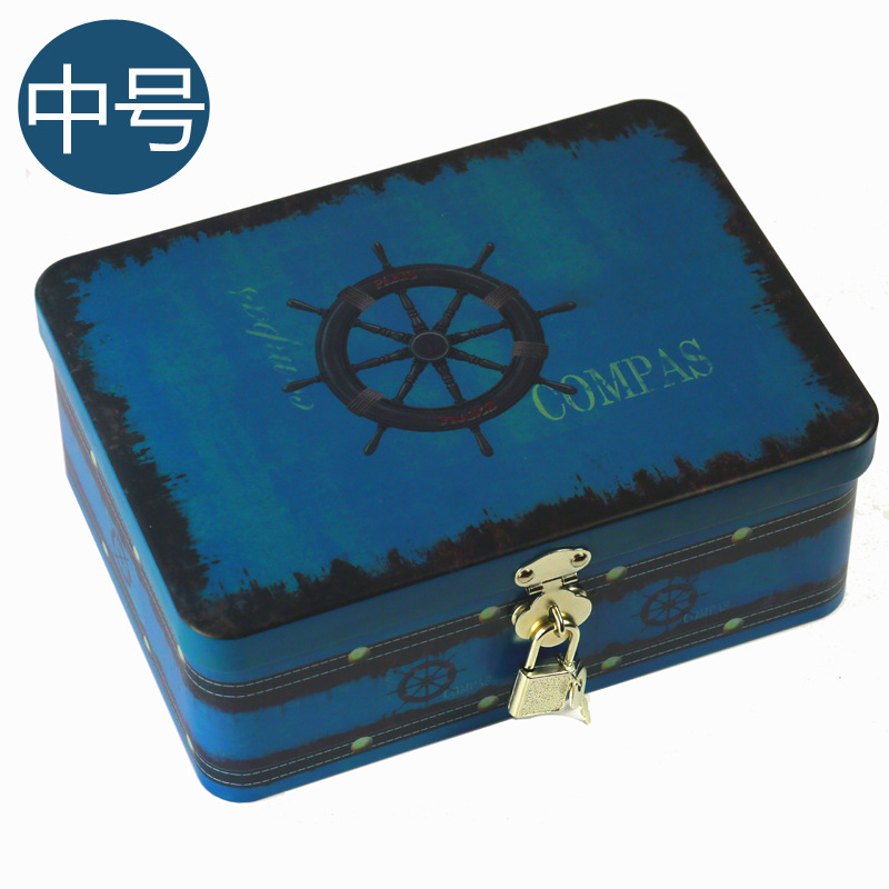 Caja metálica rectangular de tamaño mediano con cerradura, caja de hierro creativa para empaque de regalos, caja de regalo sellada de hojalata.