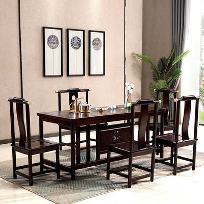 新中式橡木茶桌办公茶台自然边泡茶轻奢方形桌茶桌椅组合厂家直销