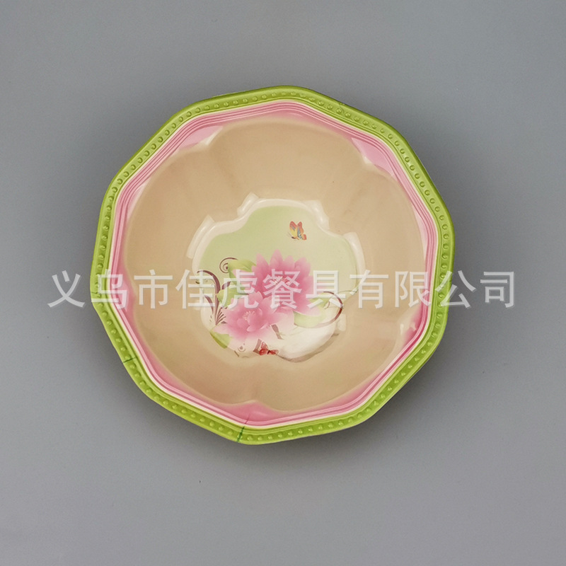 Cuencos de melamina para comercio exterior de 7 y 8 pulgadas con estampado amarillo estilo mercado africano venta directa de fábrica