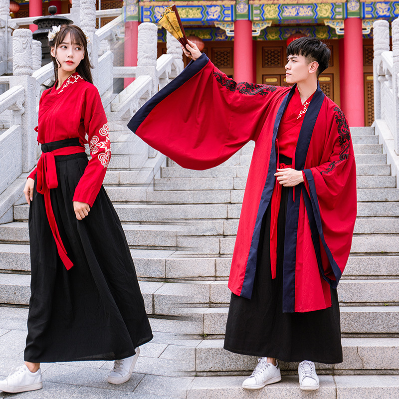 Trill Explosive money Antiquity student Jersey Embroidery Long sleeve Ruskirt Hanfu Martial arts style lovers CP Fitted suit