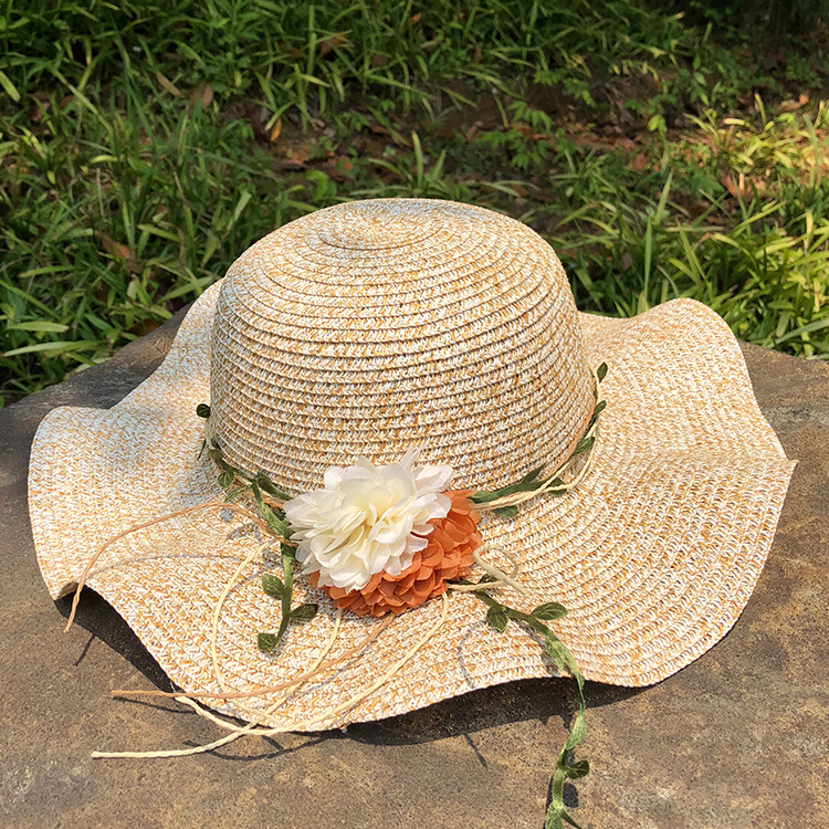 Fashion Flower Big Eaves Sunscreen Straw Hat display picture 6