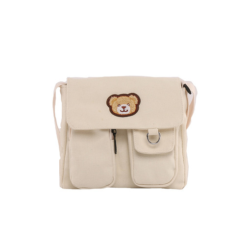 Korean ins cute little bear vintage style crossbody bag Japanese style Harajuku girl chic soft girl shoulder canvas bag