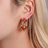 Foreign trade new metal three -layer semi -circular cross earrings trendy ears and feminine feminine cold light wind C -shaped earrings