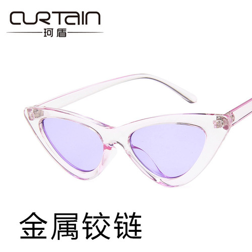 New retro triangle cat eye sunglasses European and American trendy women's small frame sunglasses sunglasses metal hinge