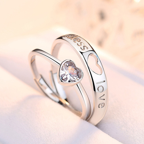 Hollywood Couple Ring S925 Pure Silver Men's and Women's Open Ring with Simulated Diamond Ring Set - Birthday Gift