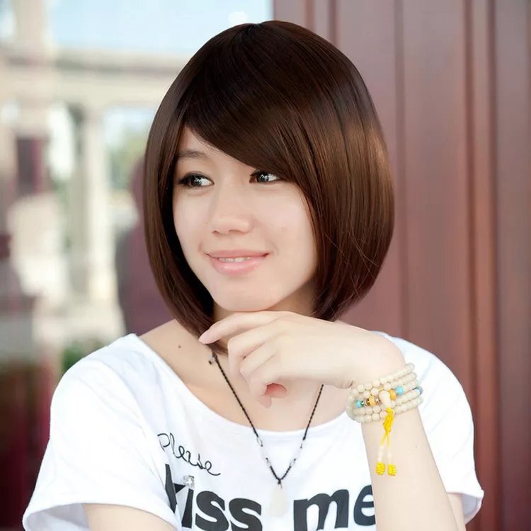 Natural bobo short hair female hair wave head wig oblique bangs short hair wig female oblique bangs short wave head
