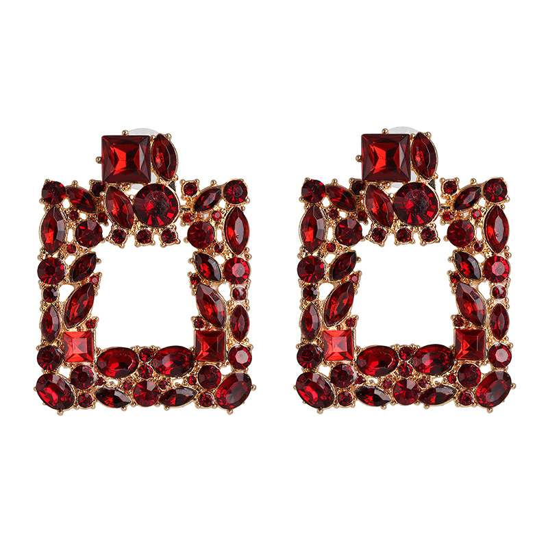 Geometric Diamond Full Diamond Earrings Female Retro Stud Earrings Ear Jewelry display picture 2