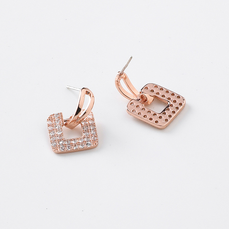 925 Silver Pin Fashion Short Micro-inlaid Zircon Square Earrings Small Wild Girl Temperament Earrings Popular New display picture 10